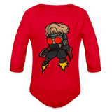 Character #100  Organic Long Sleeve Baby Bodysuit - red