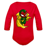 Character #111  Organic Long Sleeve Baby Bodysuit - red