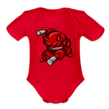 Character #102  Organic Short Sleeve Baby Bodysuit - red