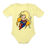 Character #104  Organic Short Sleeve Baby Bodysuit - washed yellow