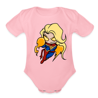 Character #104  Organic Short Sleeve Baby Bodysuit - light pink