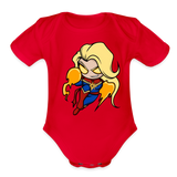 Character #104  Organic Short Sleeve Baby Bodysuit - red