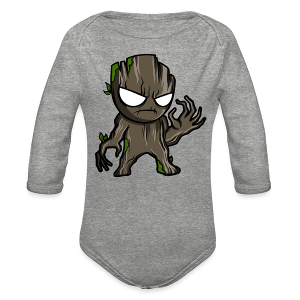 Character #105  Organic Long Sleeve Baby Bodysuit - heather grey