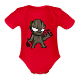 Character #105  Organic Short Sleeve Baby Bodysuit - red