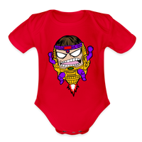 Character #108  Organic Short Sleeve Baby Bodysuit - red