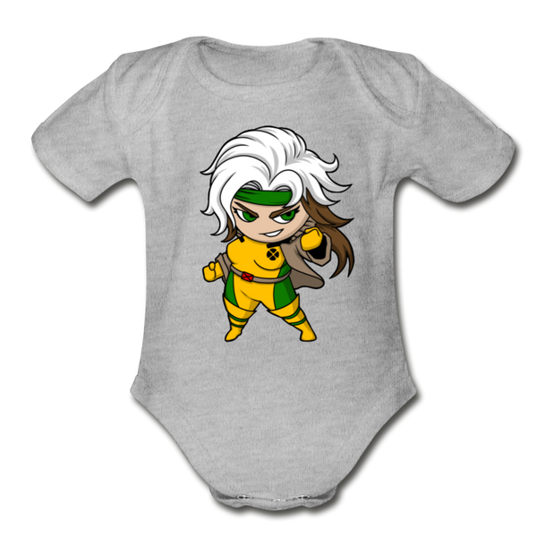 Character #6 Organic Short Sleeve Baby Bodysuit - heather gray