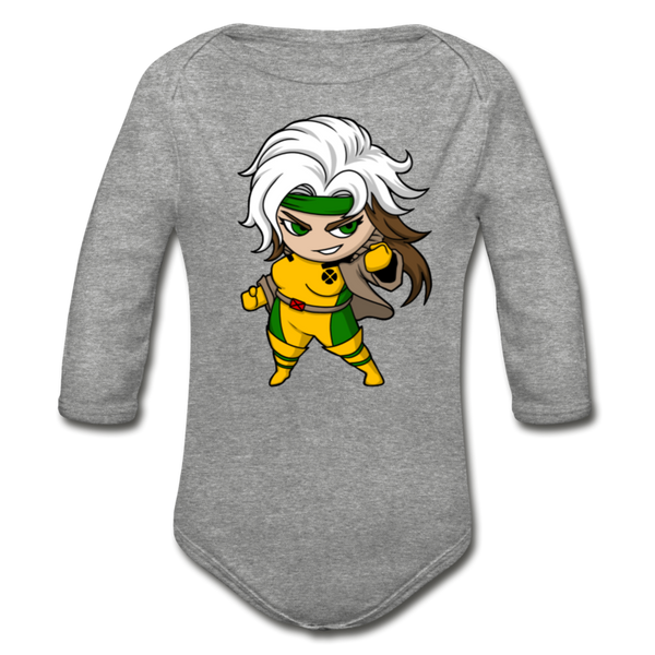 Character #6 Organic Long Sleeve Baby Bodysuit - heather gray
