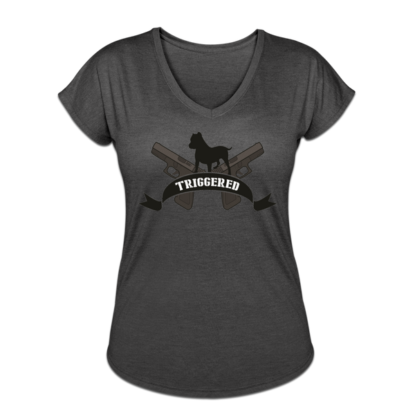 Triggered Logo Women's Tri-Blend V-Neck T-Shirt - deep heather