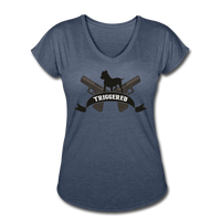 Triggered Logo Women's Tri-Blend V-Neck T-Shirt - navy heather