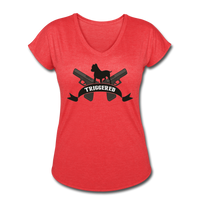 Triggered Logo Women's Tri-Blend V-Neck T-Shirt - heather red