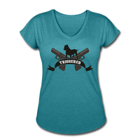 Triggered Logo Women's Tri-Blend V-Neck T-Shirt - heather turquoise