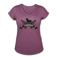 Triggered Logo Women's Tri-Blend V-Neck T-Shirt - heather plum