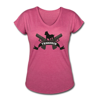 Triggered Logo Women's Tri-Blend V-Neck T-Shirt - heather raspberry