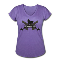Triggered Logo Women's Tri-Blend V-Neck T-Shirt - purple heather