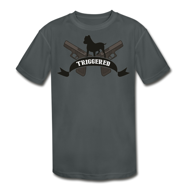 Triggered Logo Kids' Moisture Wicking Performance T-Shirt - charcoal