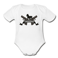 Triggered Logo Organic Short Sleeve Baby Bodysuit - white