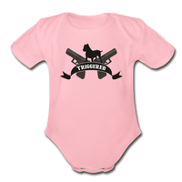 Triggered Logo Organic Short Sleeve Baby Bodysuit - light pink