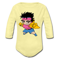 Character #25 Organic Long Sleeve Baby Bodysuit - washed yellow