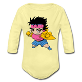 Character #25 Organic Long Sleeve Baby Bodysuit - washed yellow