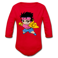 Character #25 Organic Long Sleeve Baby Bodysuit - red