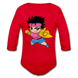 Character #25 Organic Long Sleeve Baby Bodysuit - red