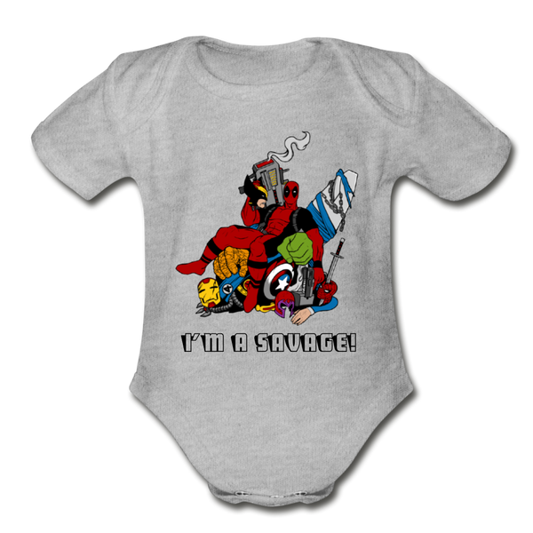Character #38 Organic Short Sleeve Baby Bodysuit - heather gray