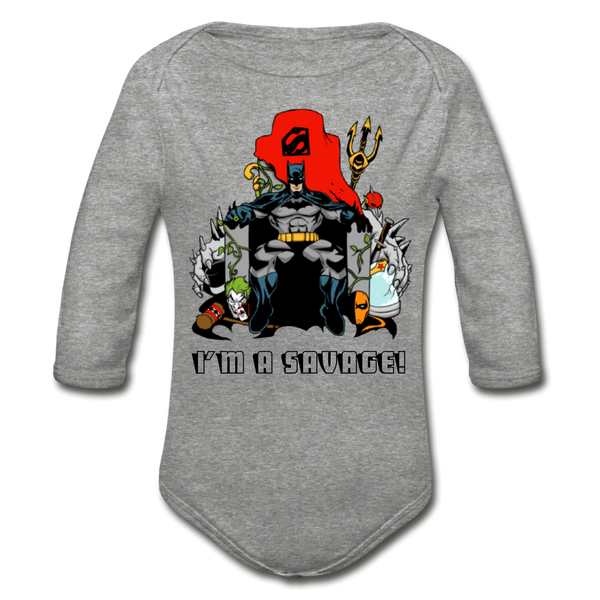 Character #43 Organic Long Sleeve Baby Bodysuit - heather gray