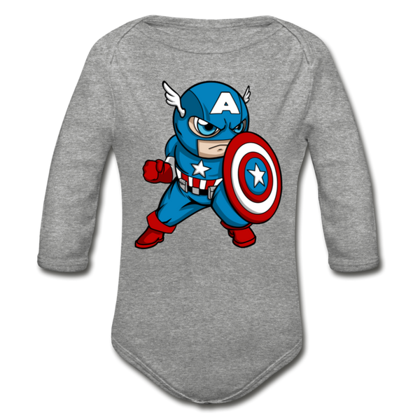 Character #48 Organic Long Sleeve Baby Bodysuit - heather gray