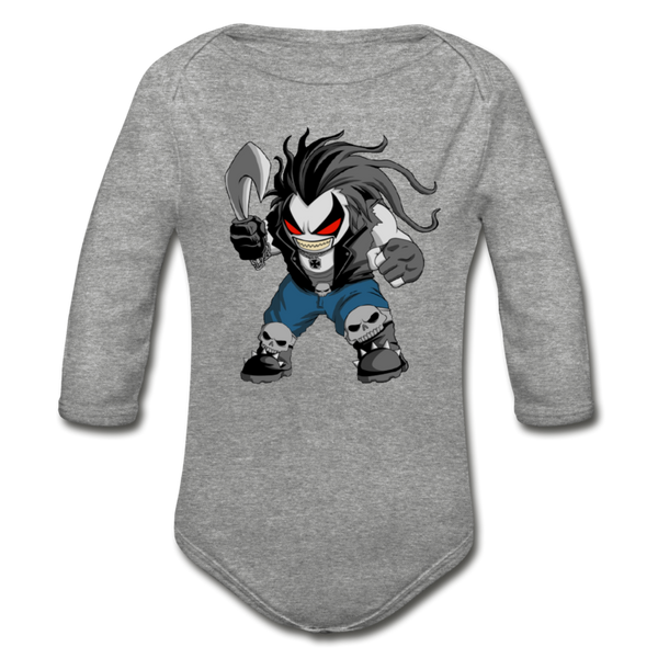 Character #51 Organic Long Sleeve Baby Bodysuit - heather gray
