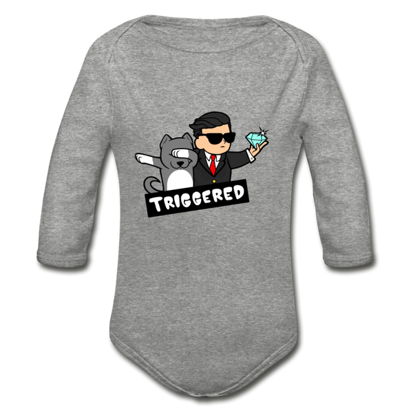 Triggered Diamond Hands Organic Long Sleeve Baby Bodysuit - heather gray
