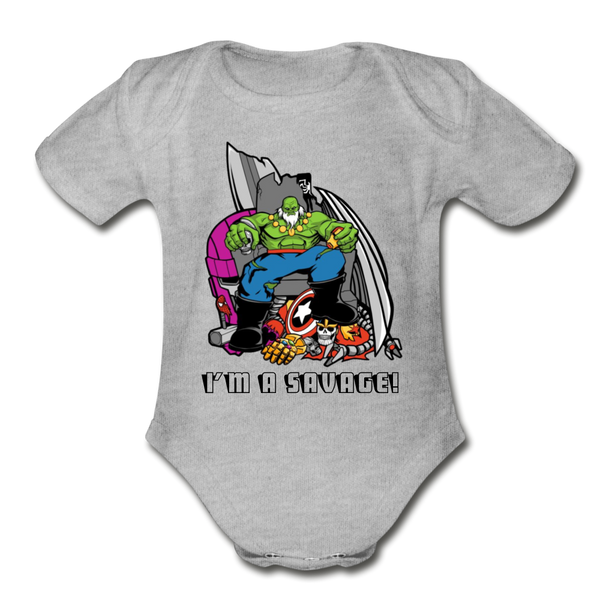 Character #63 Organic Short Sleeve Baby Bodysuit - heather gray