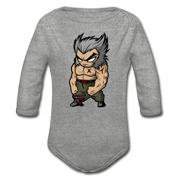 Character #65 Organic Long Sleeve Baby Bodysuit - heather gray