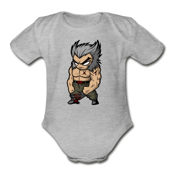 Character #65 Organic Short Sleeve Baby Bodysuit - heather gray