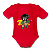 Character #66 Organic Short Sleeve Baby Bodysuit - red