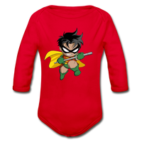 Character #66 Organic Long Sleeve Baby Bodysuit - red