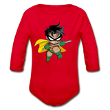 Character #66 Organic Long Sleeve Baby Bodysuit - red