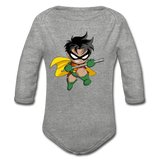 Character #66 Organic Long Sleeve Baby Bodysuit - heather gray