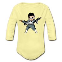 Character #70 Organic Long Sleeve Baby Bodysuit - washed yellow