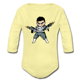 Character #70 Organic Long Sleeve Baby Bodysuit - washed yellow