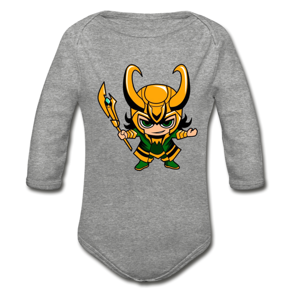 Character #73 Organic Long Sleeve Baby Bodysuit - heather gray