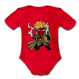 Character #75 Organic Short Sleeve Baby Bodysuit - red