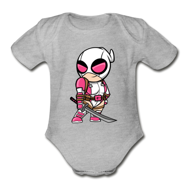 Character #82 Organic Short Sleeve Baby Bodysuit - heather grey