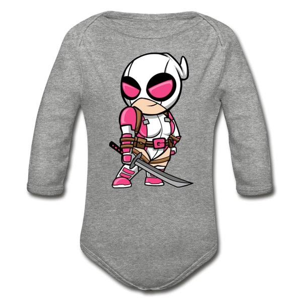 Character #82 Organic Long Sleeve Baby Bodysuit - heather grey