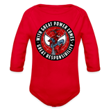 Character #92 Organic Long Sleeve Baby Bodysuit - red